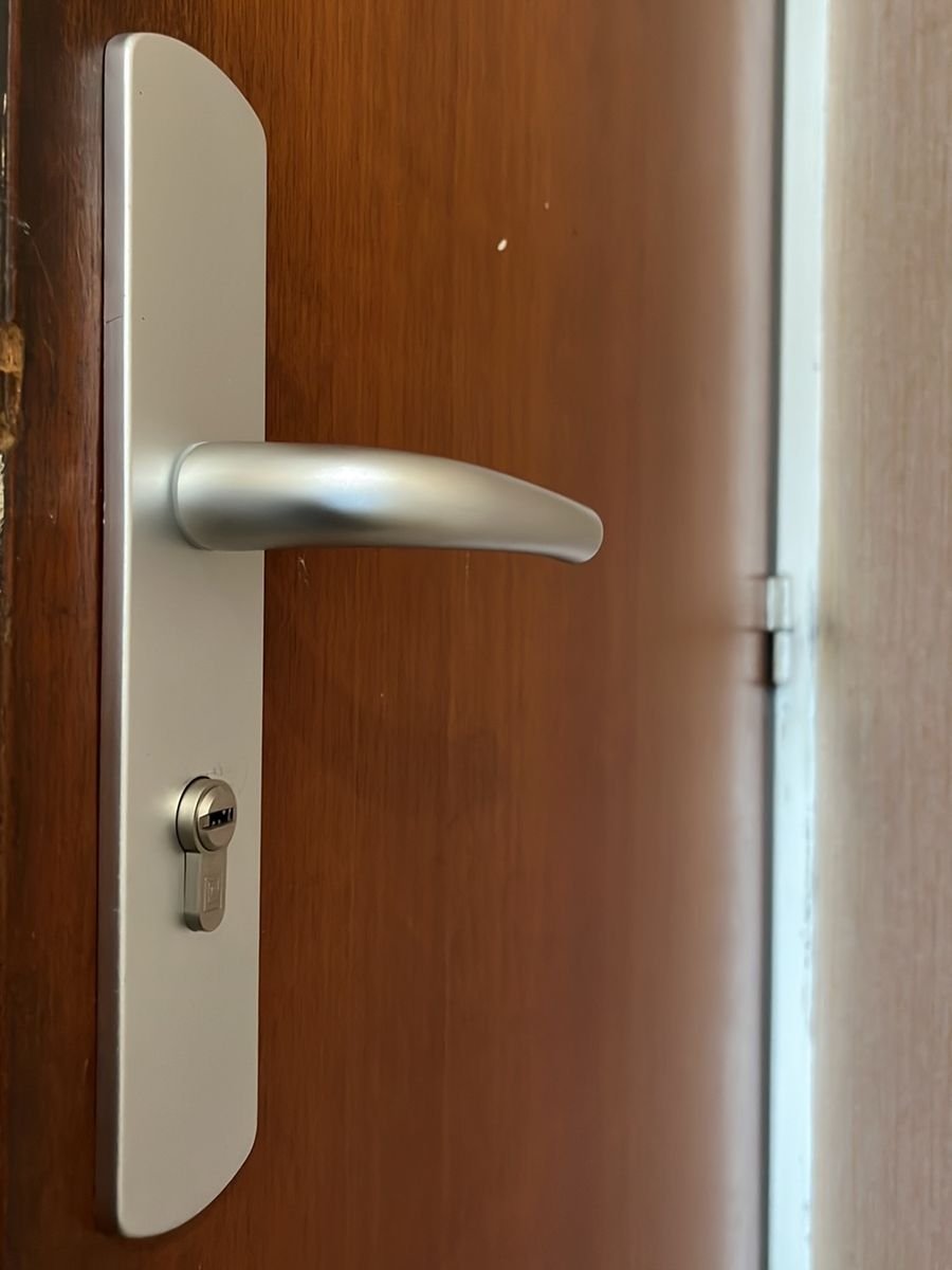 Poignée sur plaque et cylindre haute sécurité posés sur une porte d'entrée – serrurier à Poincy